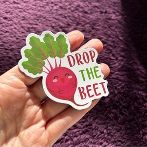 Punny, Funny, Beet “DROP THE BEET” Magnet, White, Purple, Green